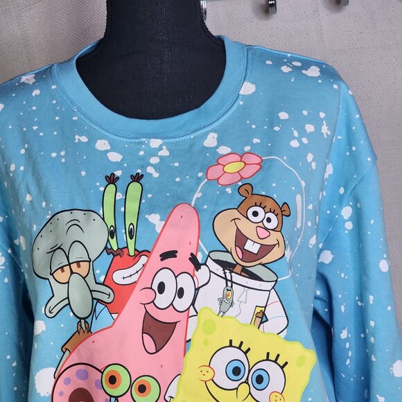Nickelodeon Spongebob Blue White Snow Splatter Fleece Lined Crop Sweatshirt XXL - Picture 6 of 16